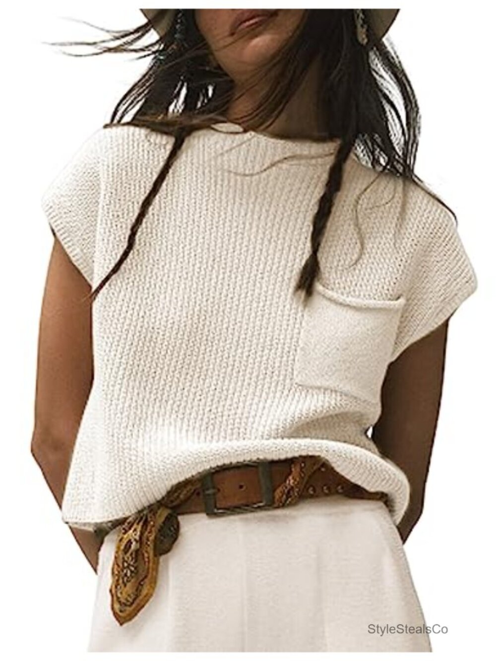 Knit Sleeveless Vest Mock Neck Cap Sleeve Sweater Top
